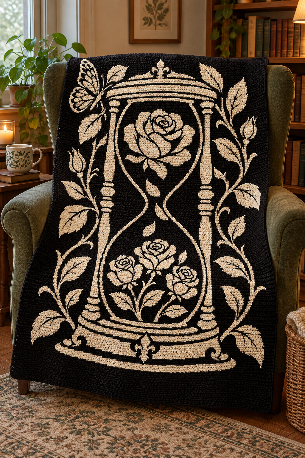 Rose Hourglass Butterfly C2C Crochet Mosaic Pattern-Digital Download