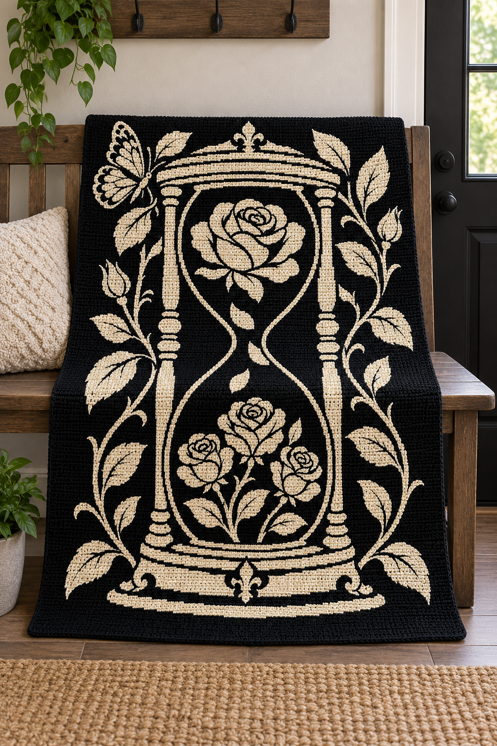 Rose Hourglass Butterfly C2C Crochet Mosaic Pattern-Digital Download