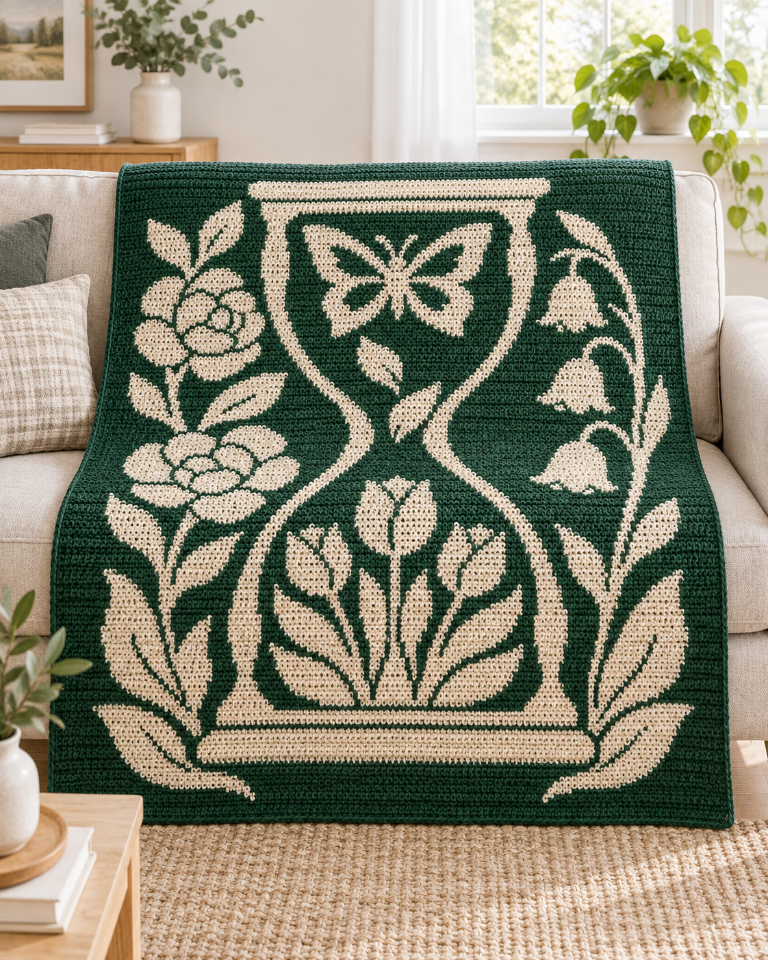 Butterfly Garden Hourglass C2C Crochet Mosaic Pattern-Digital Download
