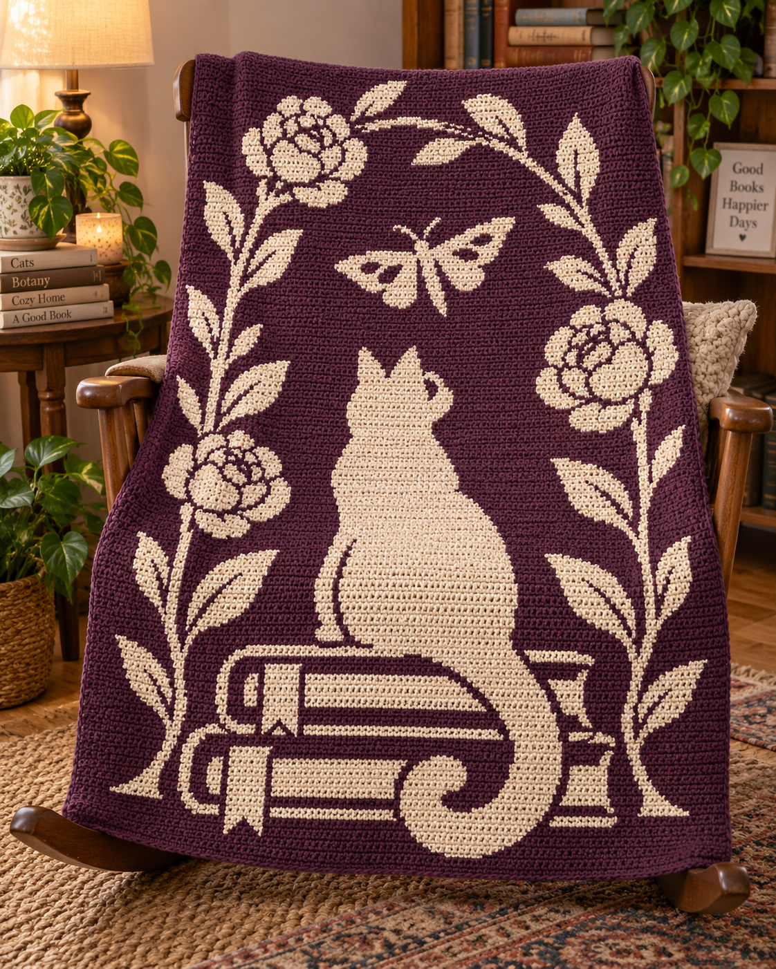 Cat Butterfly Book Arch C2C Crochet Mosaic Pattern-Digital Download