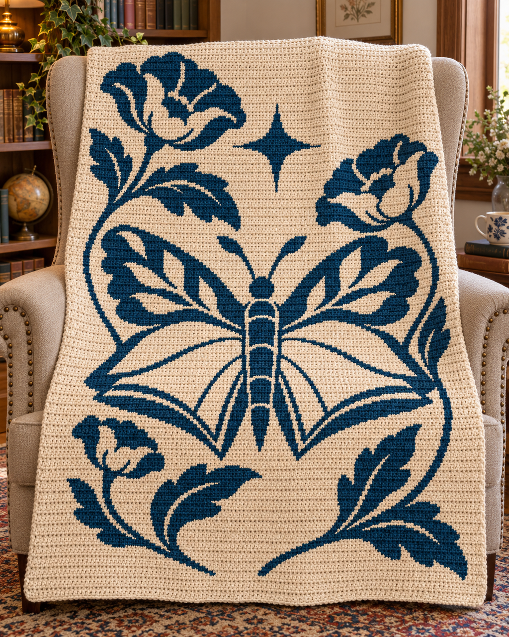 Butterfly Floral Star C2C Crochet Mosaic Pattern-Digital Download