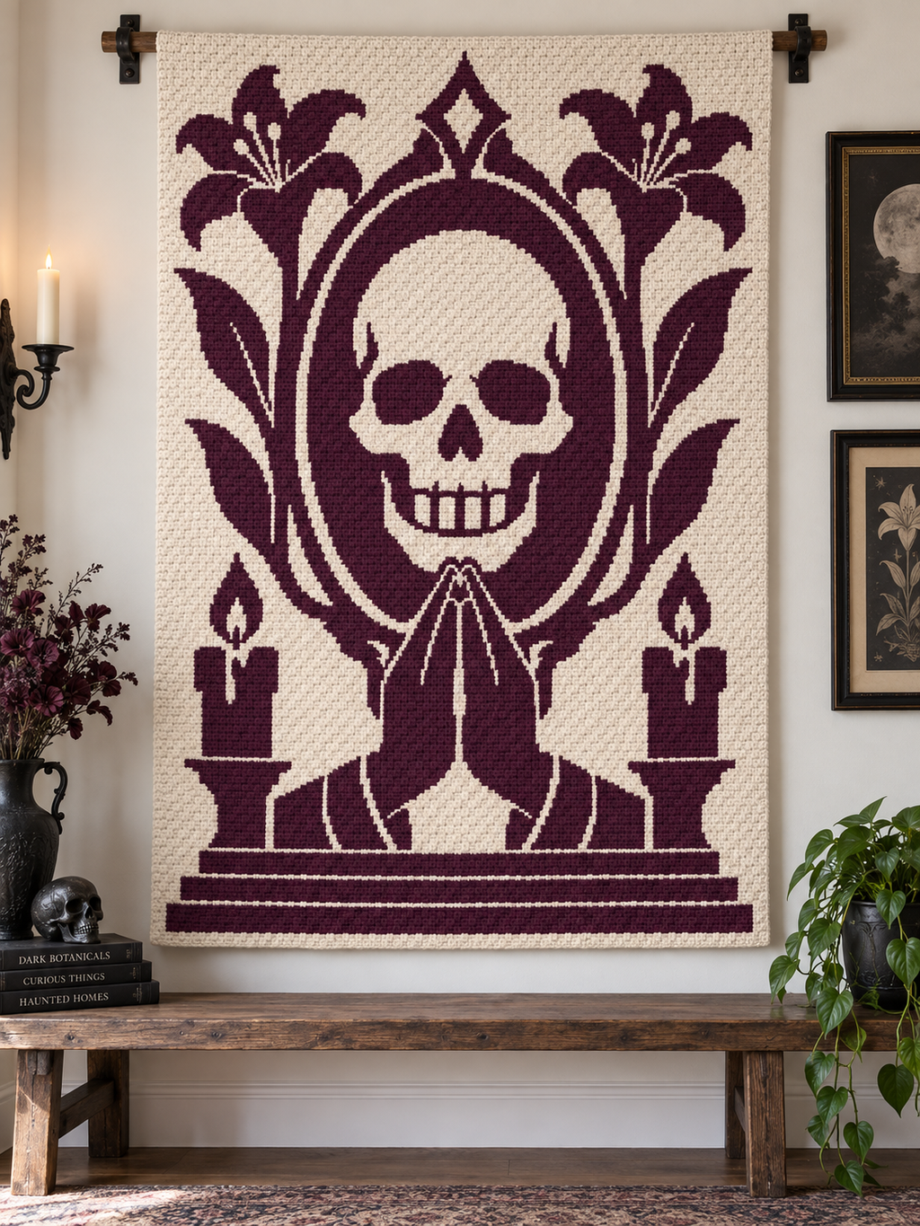 Praying Skull Candles C2C Crochet Mosaic Pattern-Digital Download
