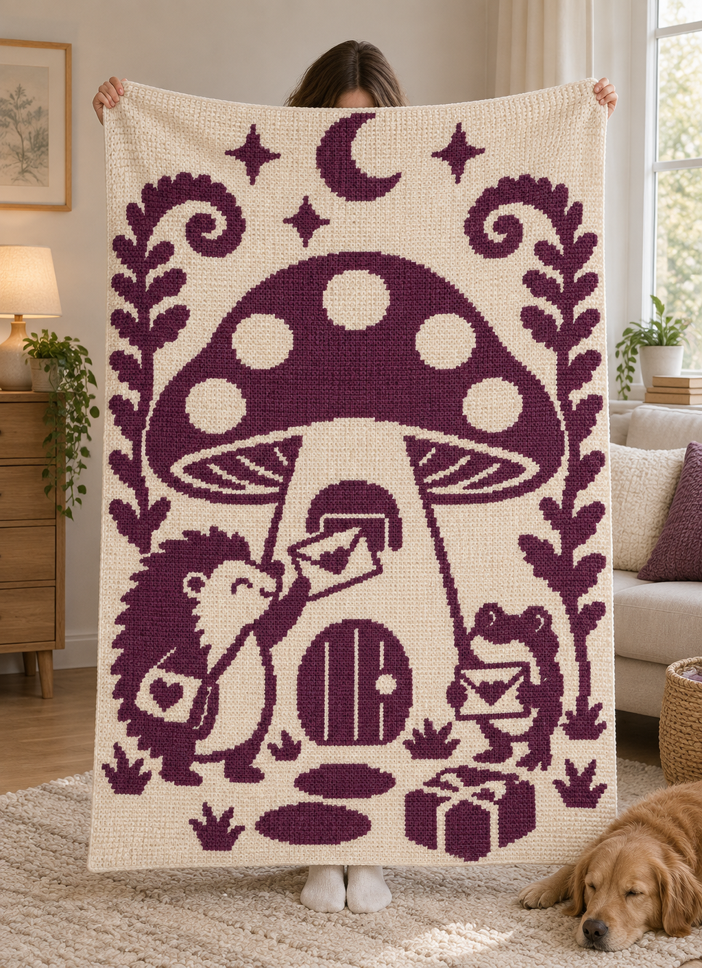 Hedgehog Frog Mushroom Mail C2C Crochet Mosaic Pattern-Digital Download