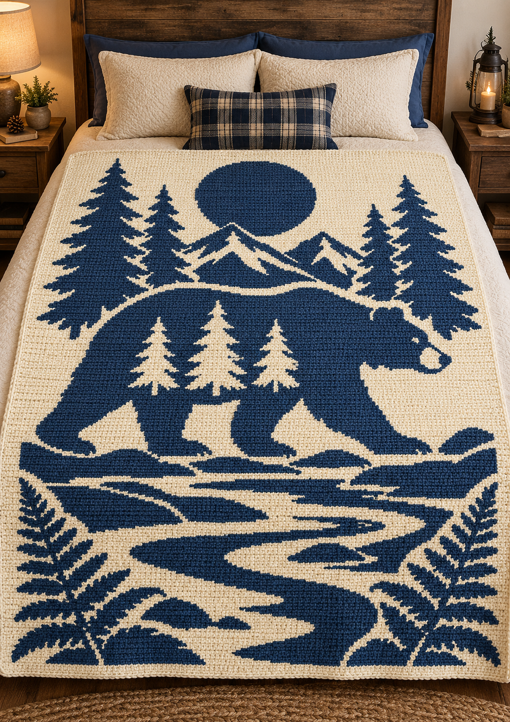Bear Moon Mountains C2C Crochet Mosaic Pattern-Digital Download