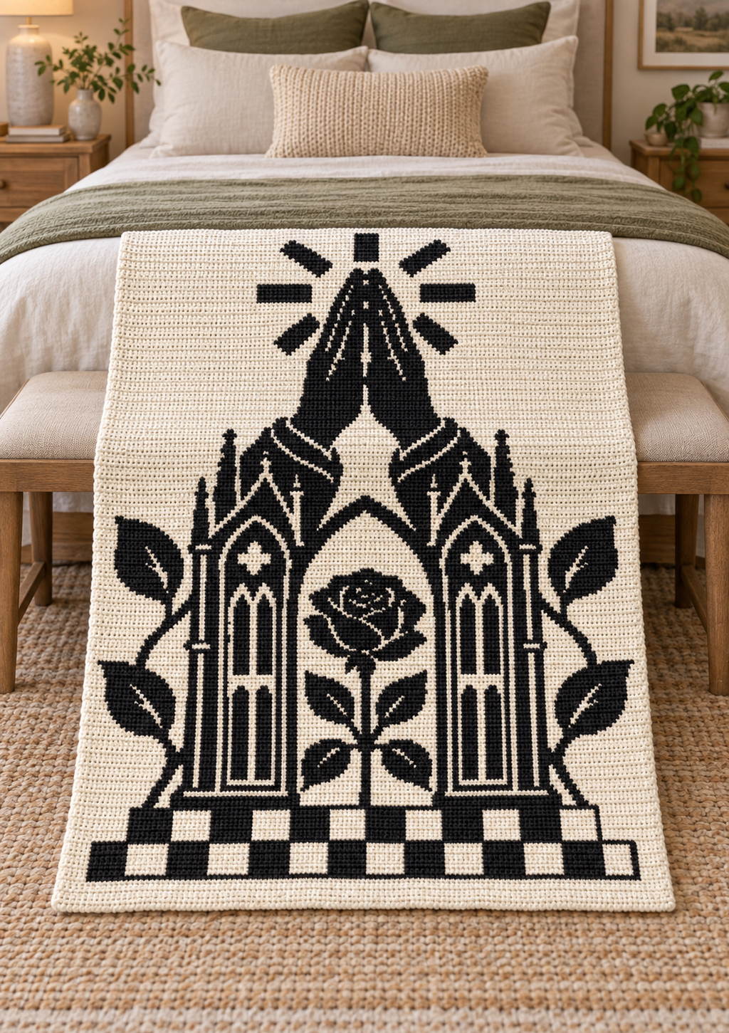 Praying Hands Gothic Rose C2C Crochet Mosaic Pattern-Digital Download