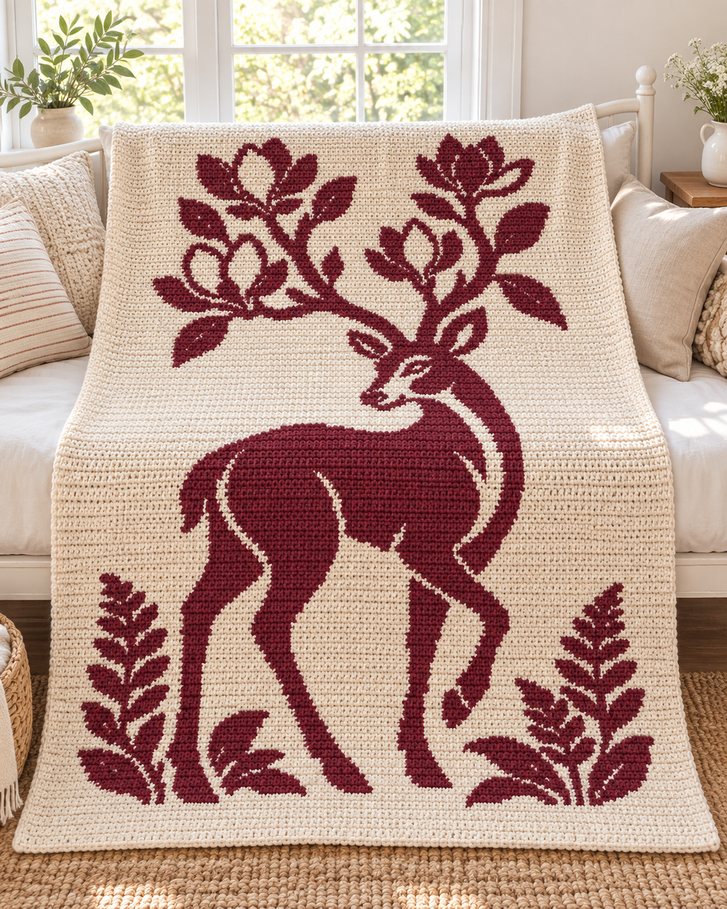 Flowering Antler Deer C2C Crochet Mosaic Pattern-Digital Download