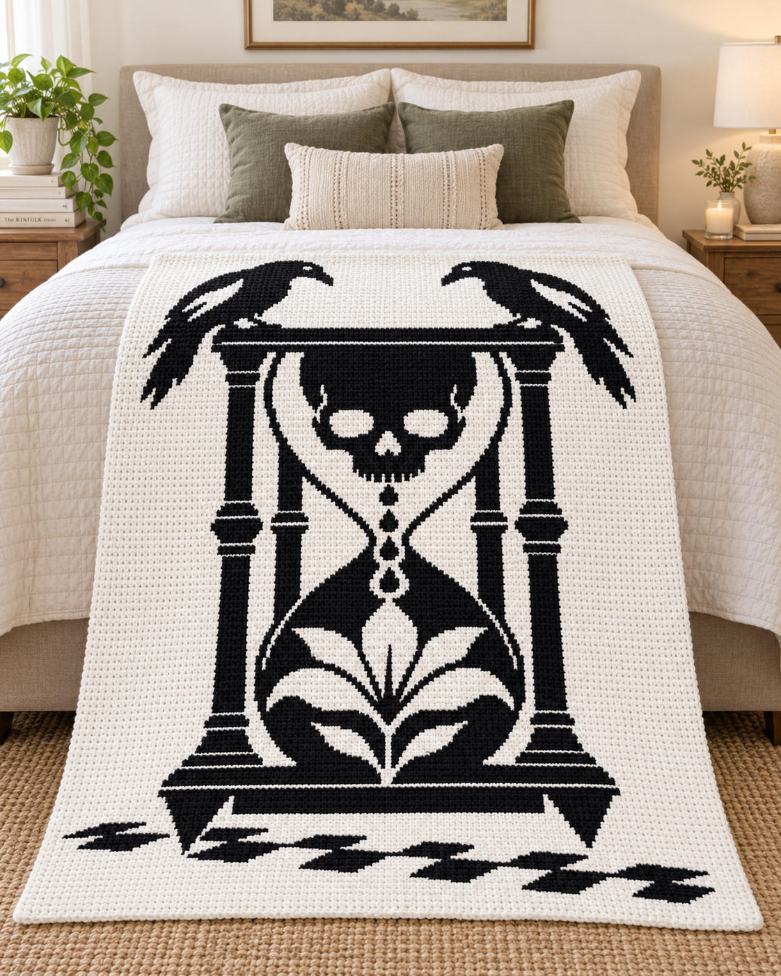Raven Skull Hourglass C2C Crochet Mosaic Pattern-Digital Download