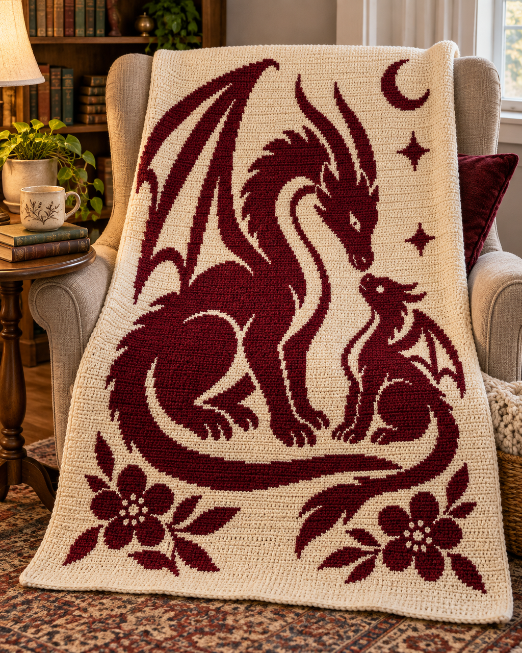 Dragon Parent and Child C2C Crochet Mosaic Pattern-Digital Download