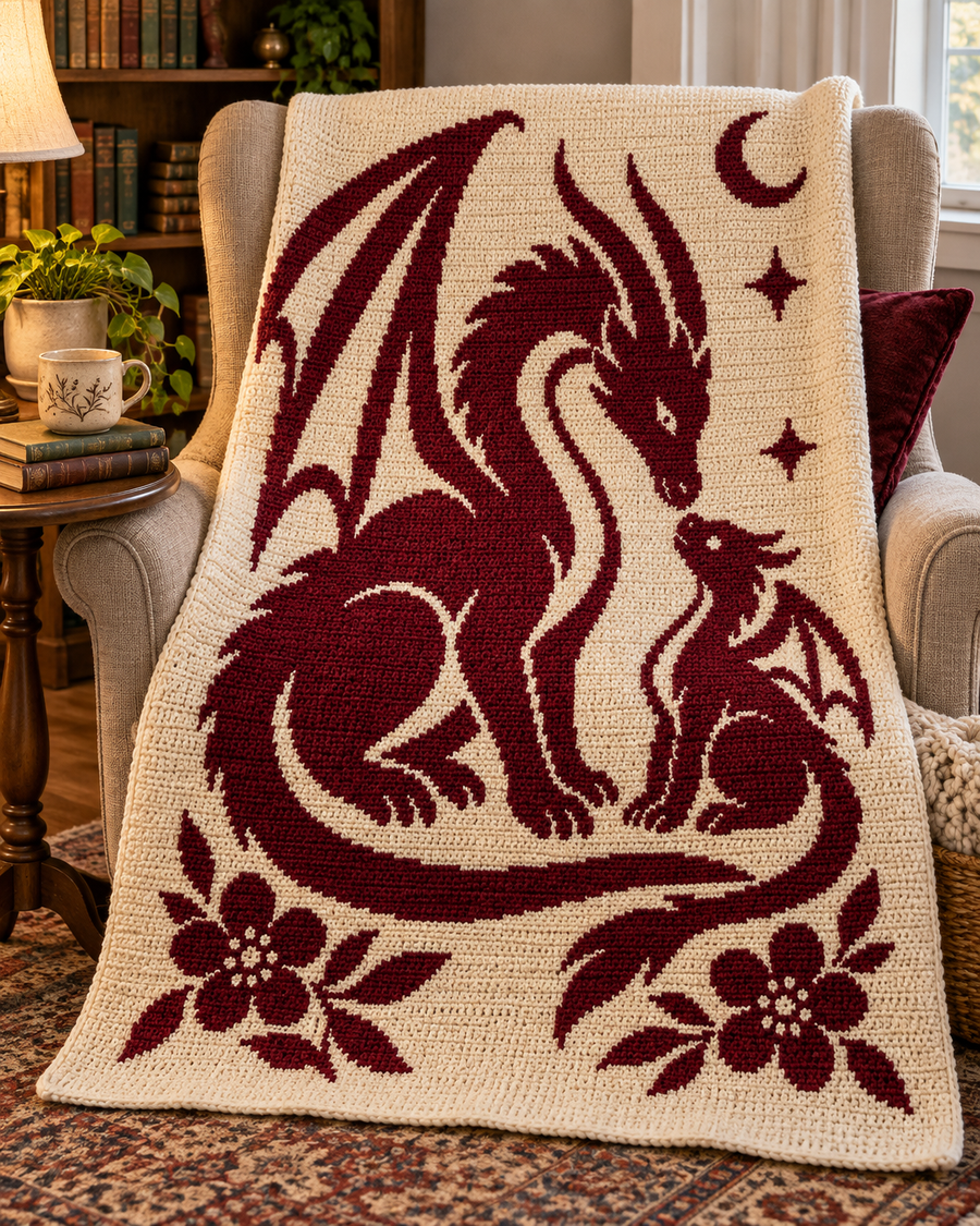 Dragon Parent and Child C2C Crochet Mosaic Pattern-Digital Download