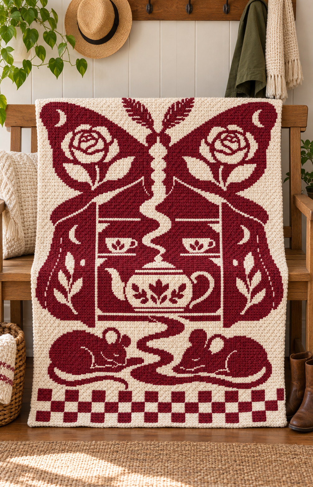 Butterfly Cabinet Mice C2C Crochet Mosaic Pattern-Digital Download