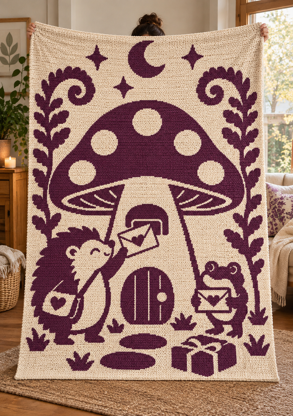 Hedgehog Frog Mushroom Mail C2C Crochet Mosaic Pattern-Digital Download