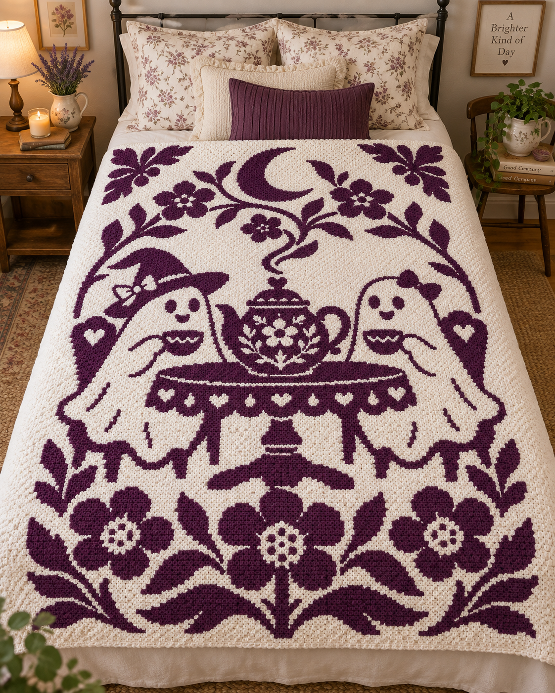 Ghost Tea Party C2C Crochet Mosaic Pattern-Digital Download