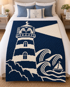 Ghost Lighthouse Reading C2C Crochet Mosaic Pattern-Digital Download