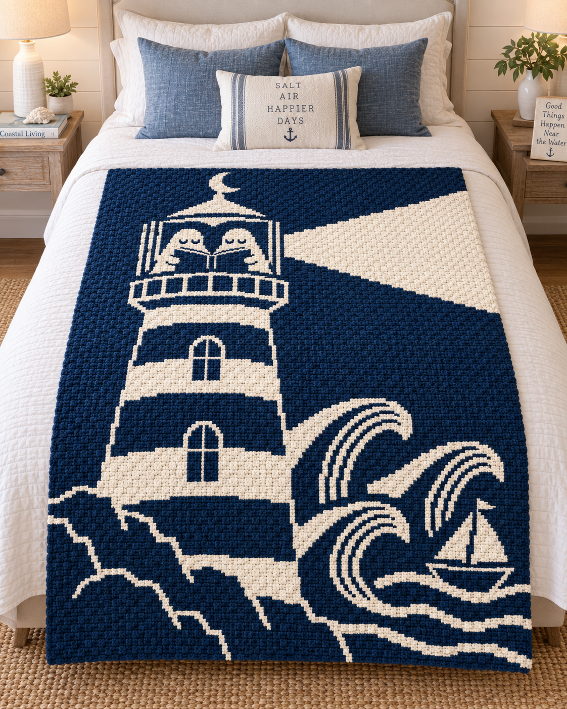 Ghost Lighthouse Reading C2C Crochet Mosaic Pattern-Digital Download