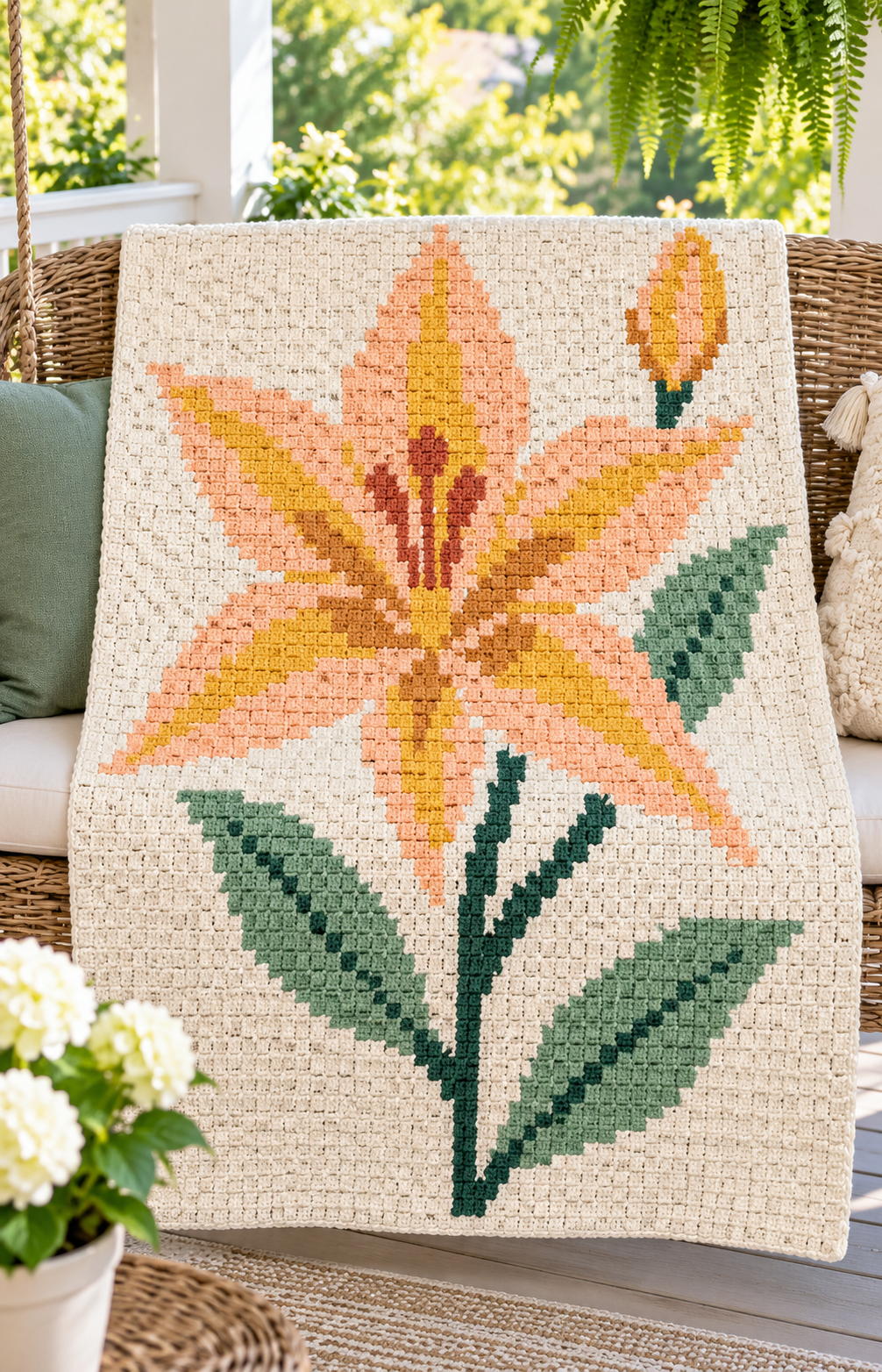 Orange Lily C2C Crochet Blanket Pattern PDF-Digital Download