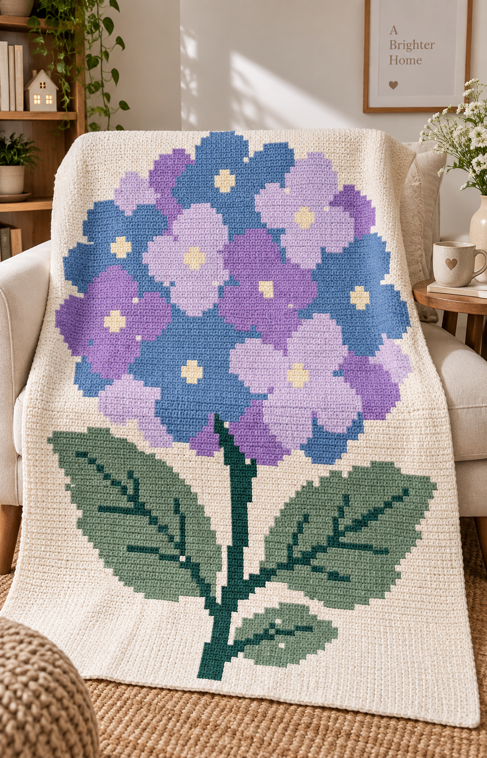 Blue Purple Hydrangea C2C Blanket Pattern PDF-Digital Download