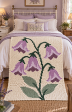 Purple Bellflowers C2C Crochet Blanket Pattern PDF-Digital Download