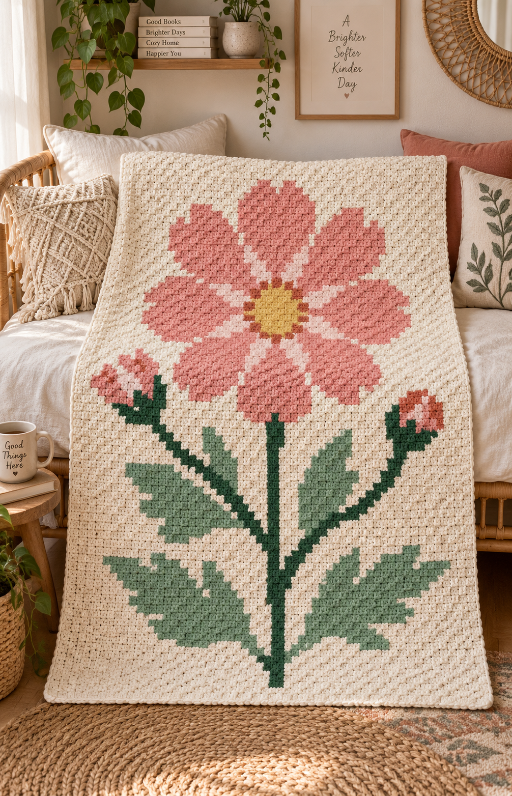 Coral Wildflower C2C Crochet Blanket Pattern PDF-Digital Download