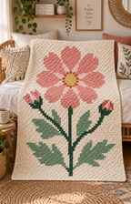 Coral Wildflower C2C Crochet Blanket Pattern PDF-Digital Download