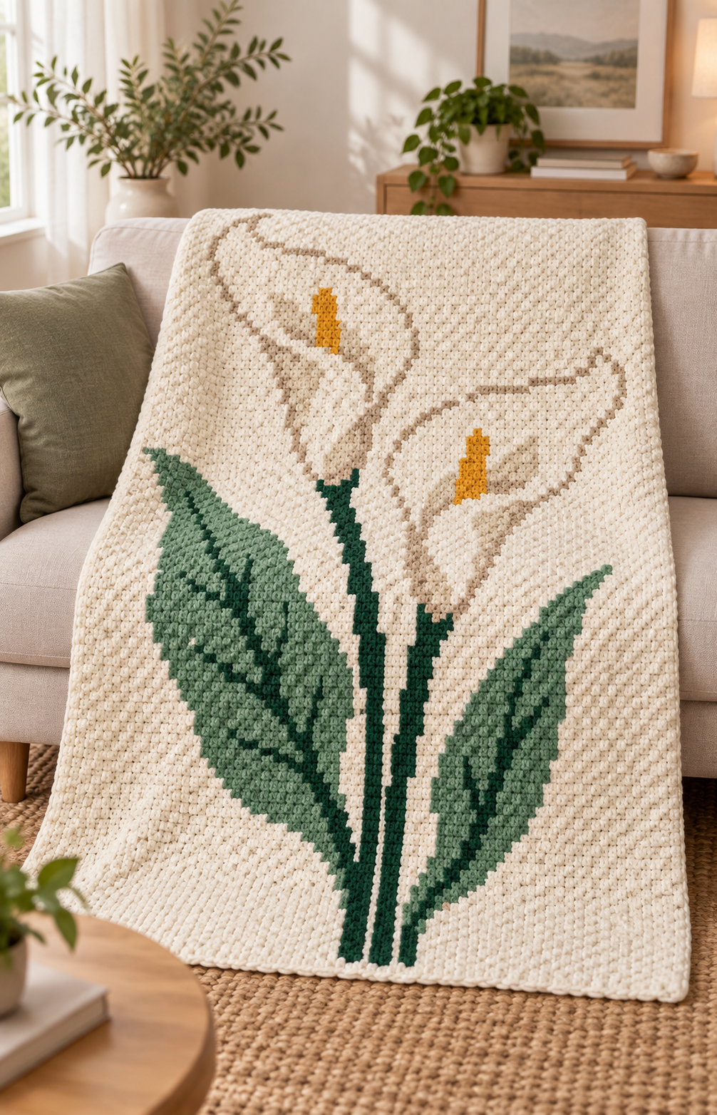 White Calla Lilies C2C Crochet Blanket Pattern PDF-Digital Download