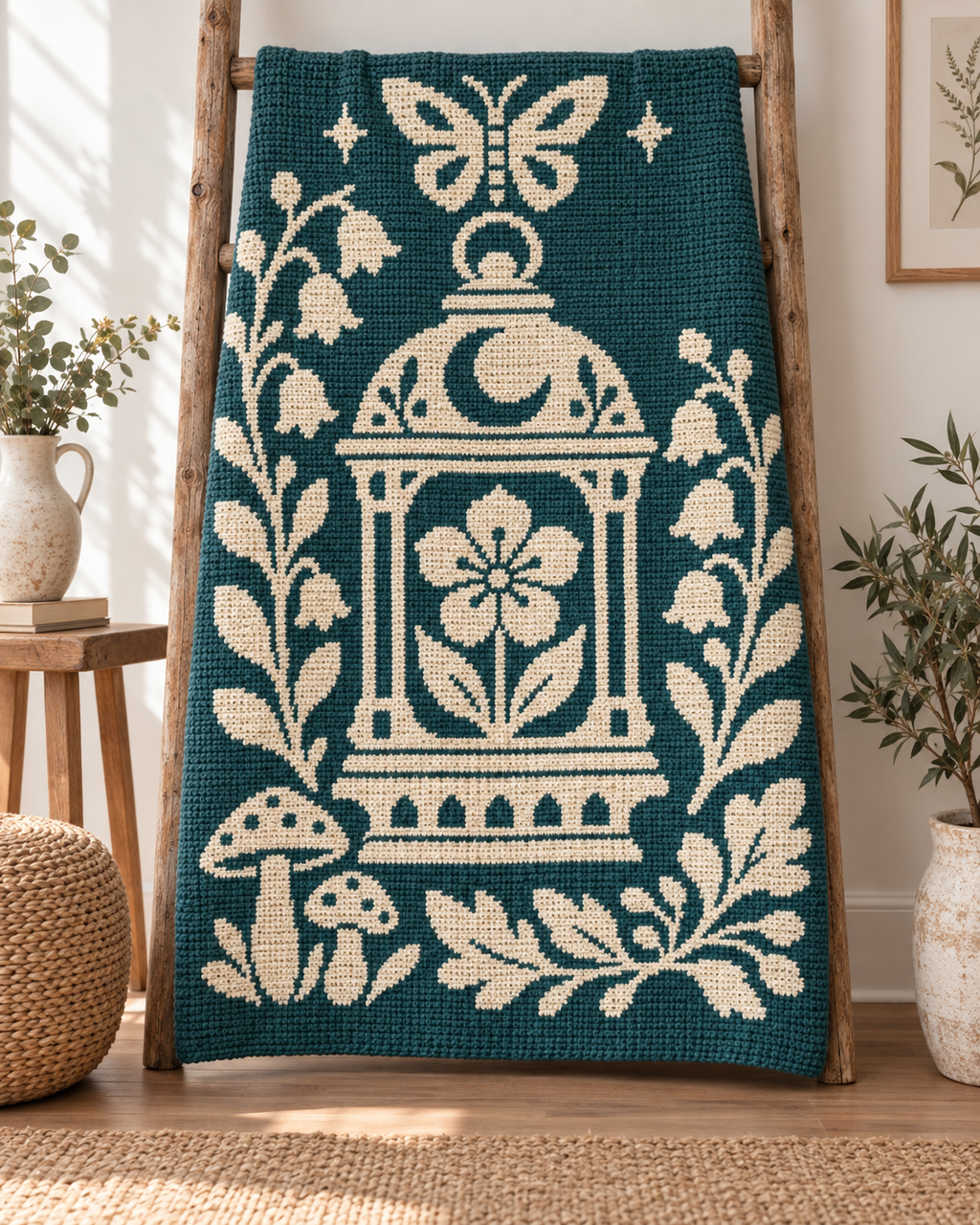 Moon Flower Lantern C2C Crochet Mosaic Pattern-Digital Download