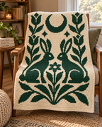 Twin Rabbits Moon C2C Crochet Mosaic Pattern-Digital Download