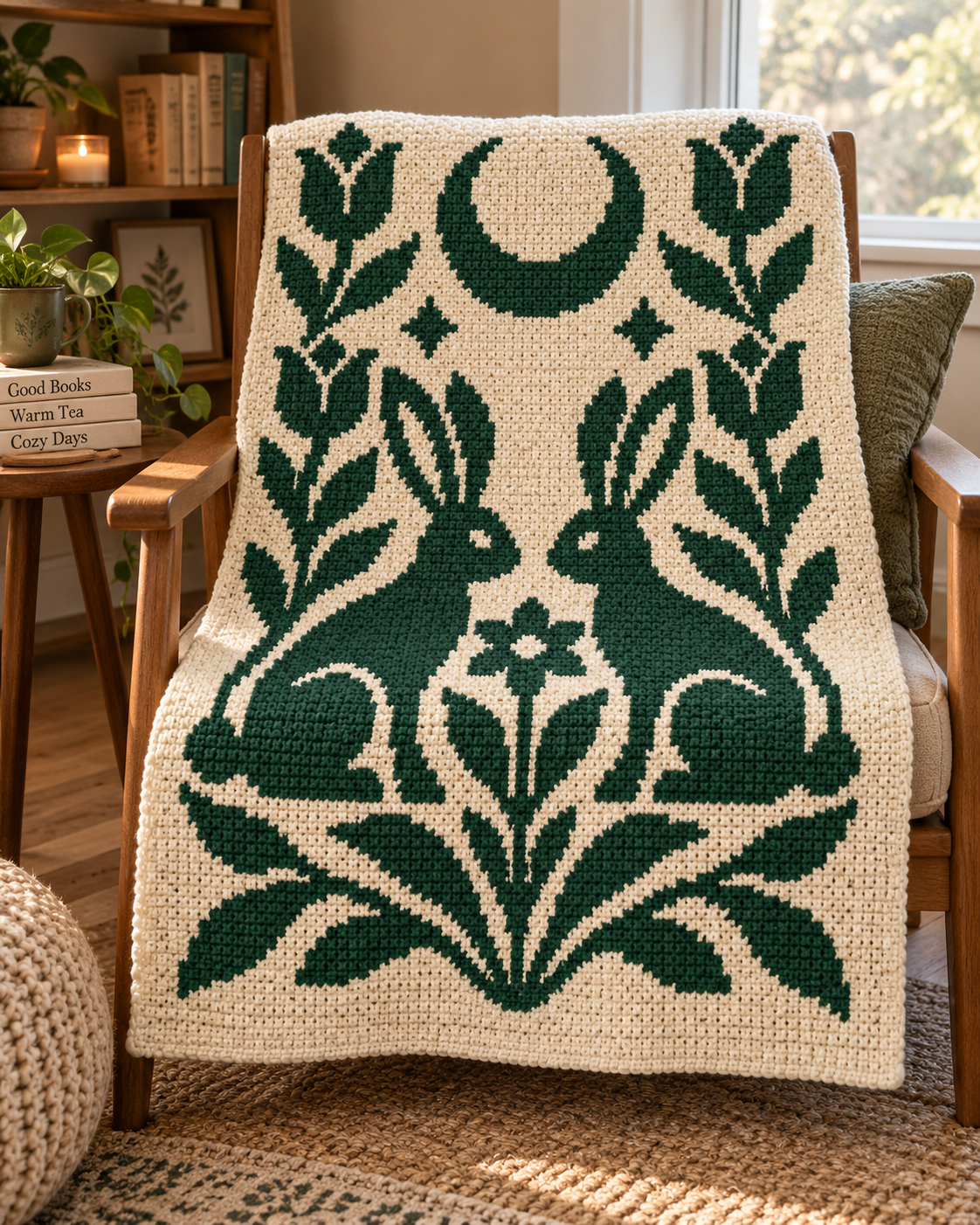 Twin Rabbits Moon C2C Crochet Mosaic Pattern-Digital Download
