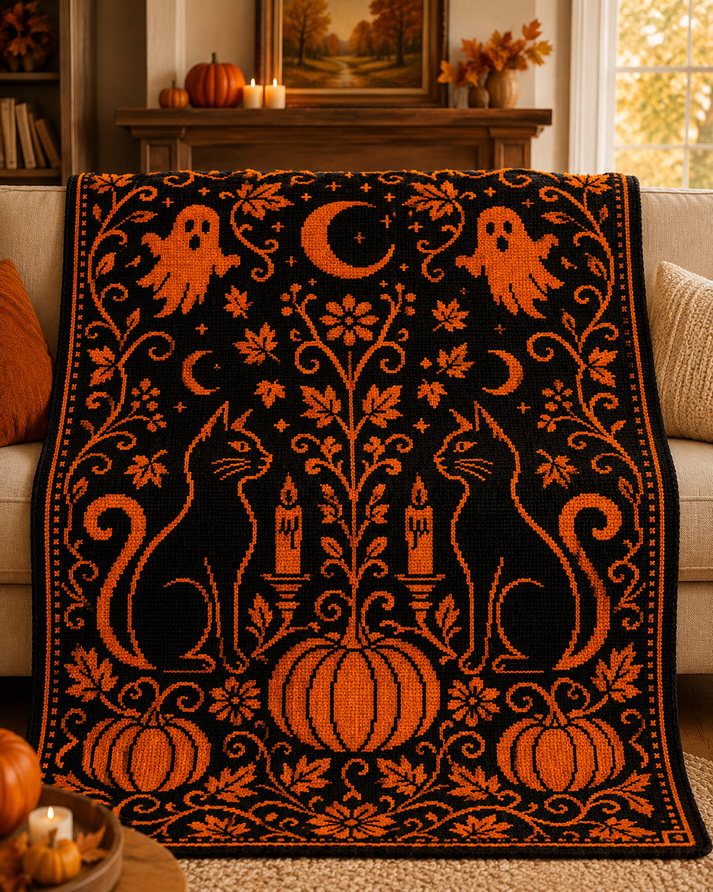 Halloween Cats Pumpkin C2C Crochet Mosaic Pattern-Digital Download