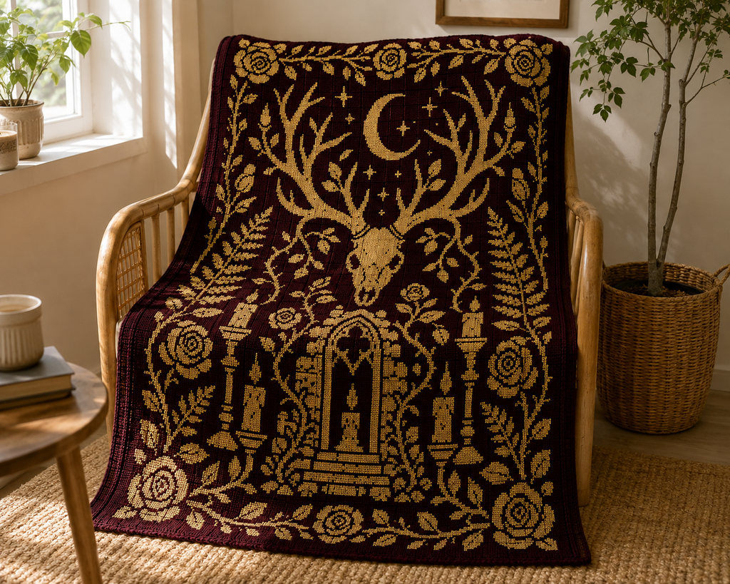 Antler Forest Shrine C2C Crochet Mosaic Pattern-Digital Download