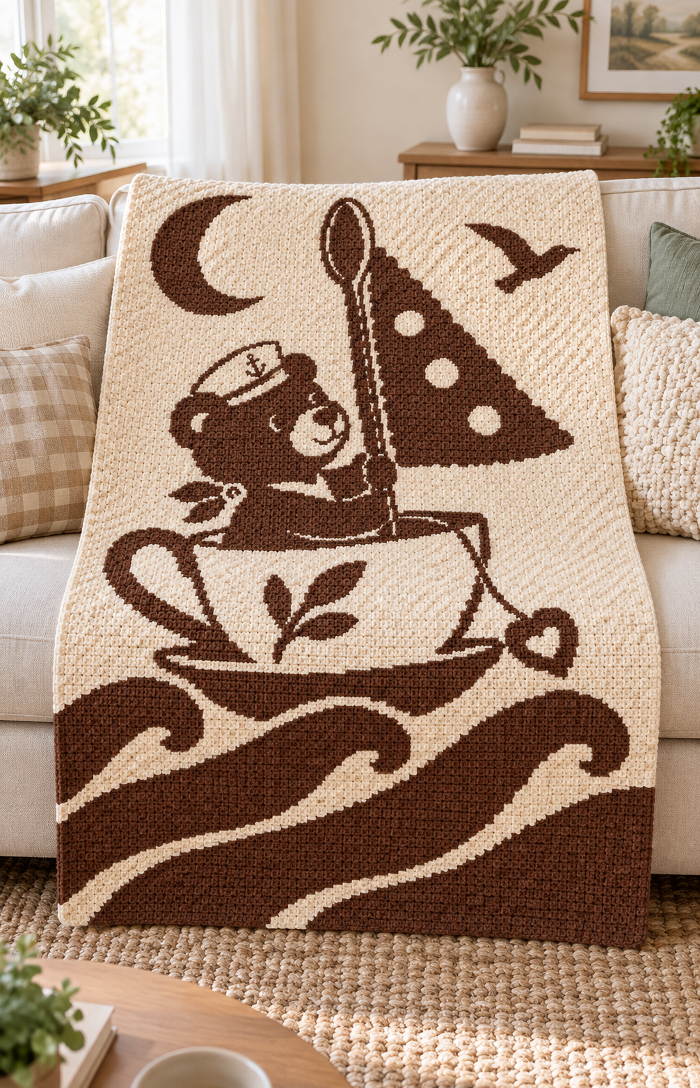 Sailor Bear Teacup C2C Crochet Mosaic Pattern-Digital Download