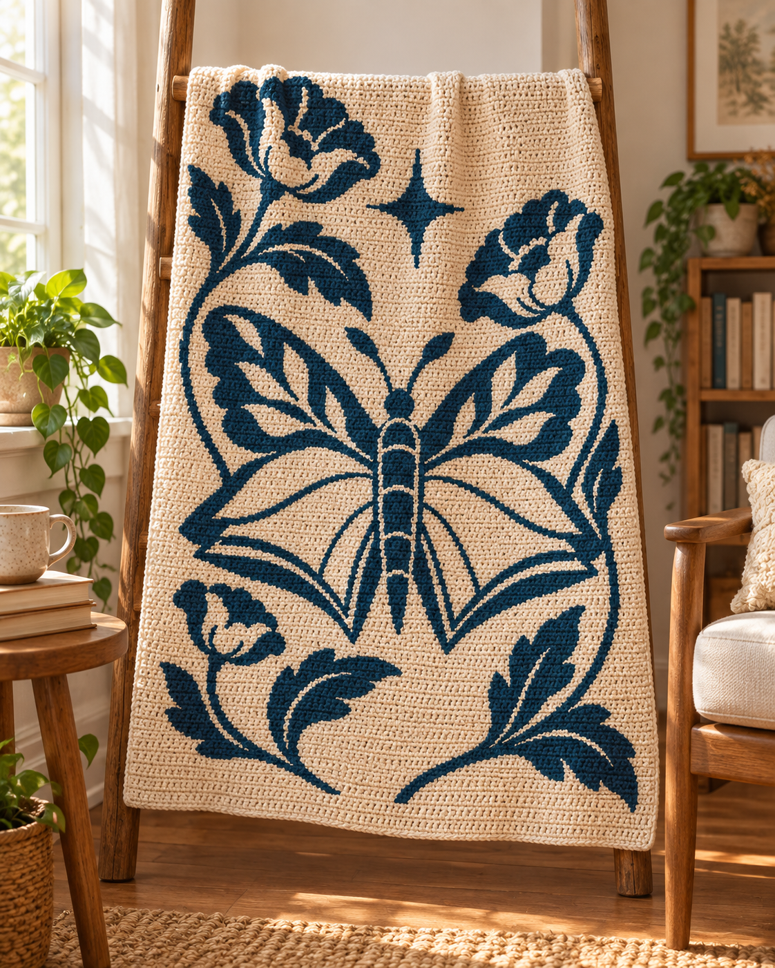 Butterfly Floral Star C2C Crochet Mosaic Pattern-Digital Download