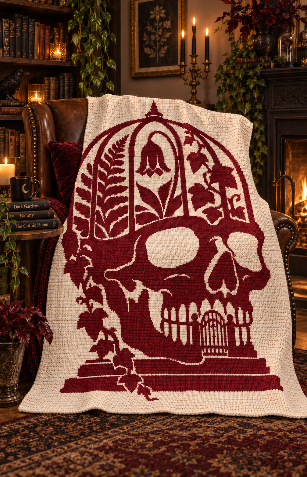 Botanical Skull Conservatory C2C Crochet Mosaic Pattern-Digital Download