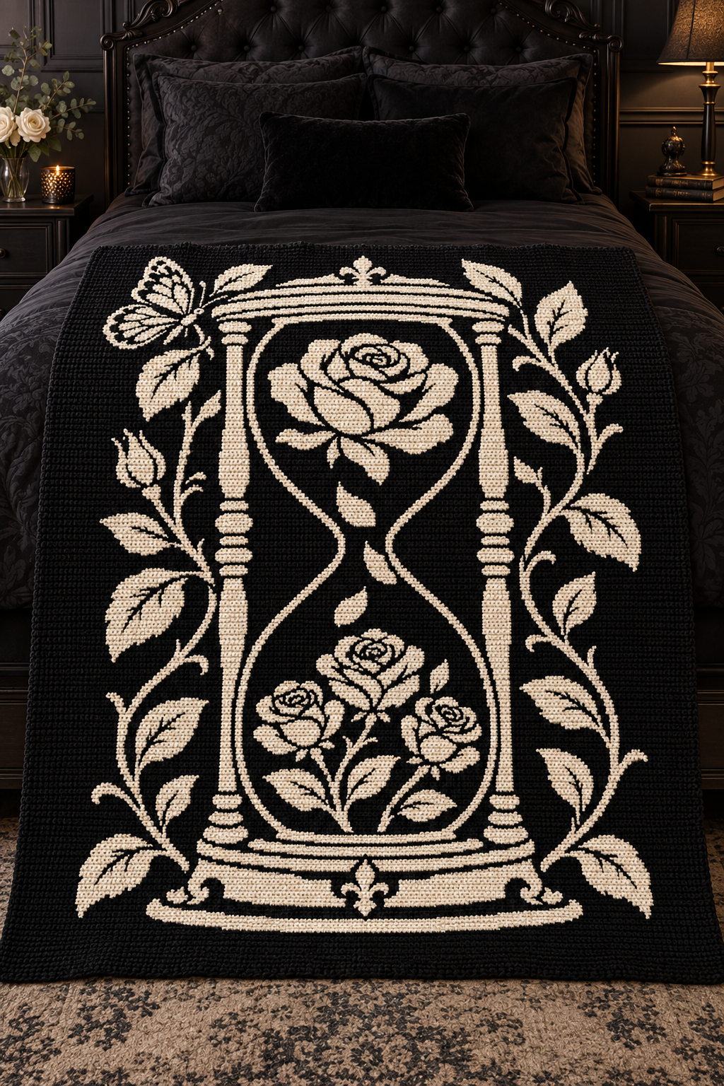 Rose Hourglass Butterfly C2C Crochet Mosaic Pattern-Digital Download