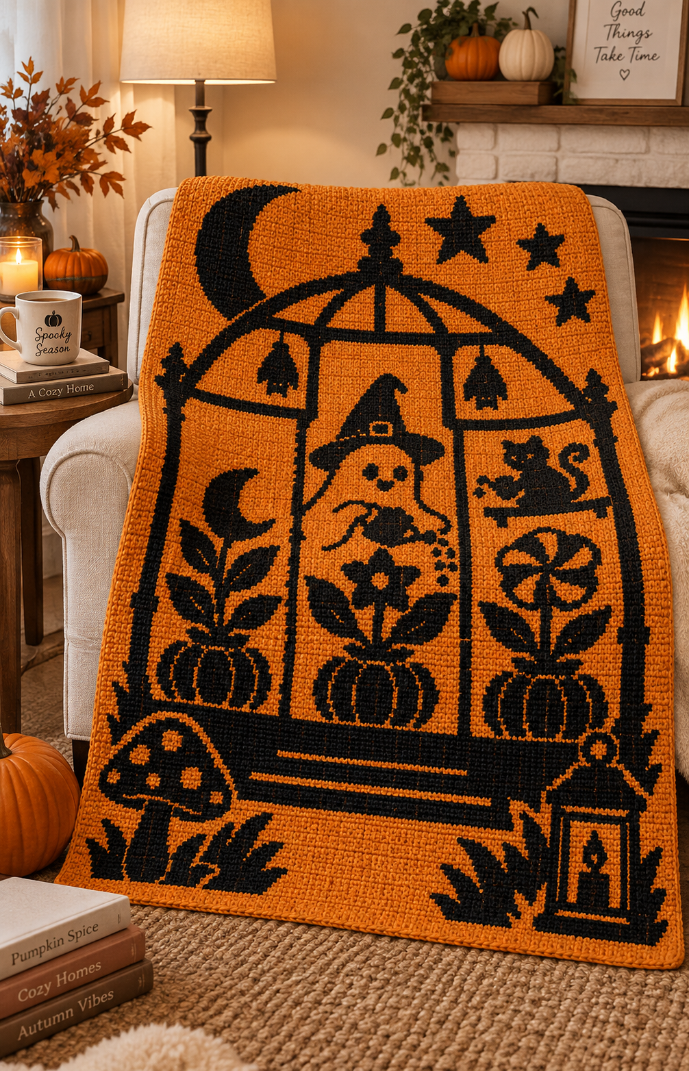 Ghost Witch Greenhouse C2C Crochet Mosaic Pattern-Digital Download