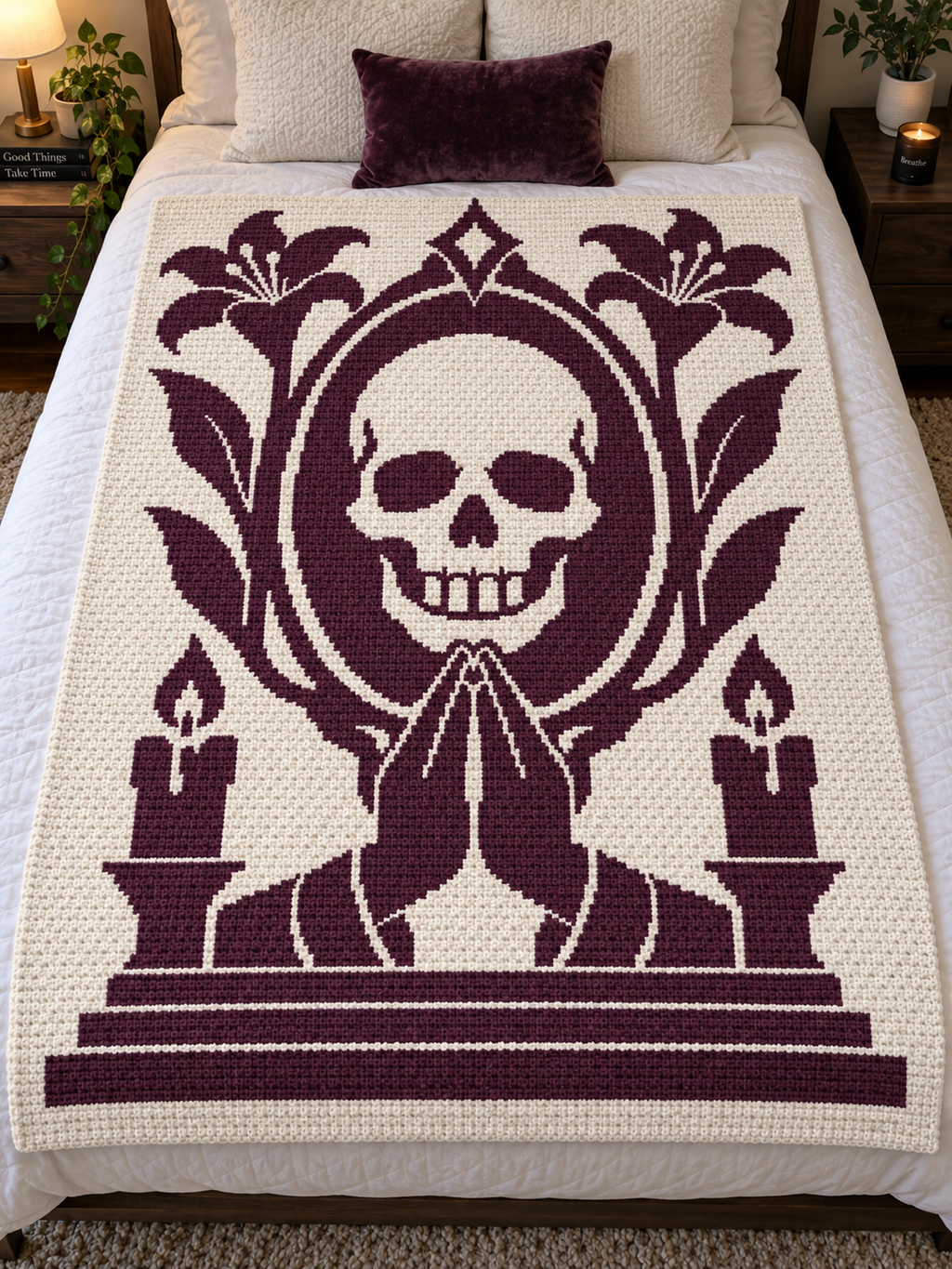Praying Skull Candles C2C Crochet Mosaic Pattern-Digital Download