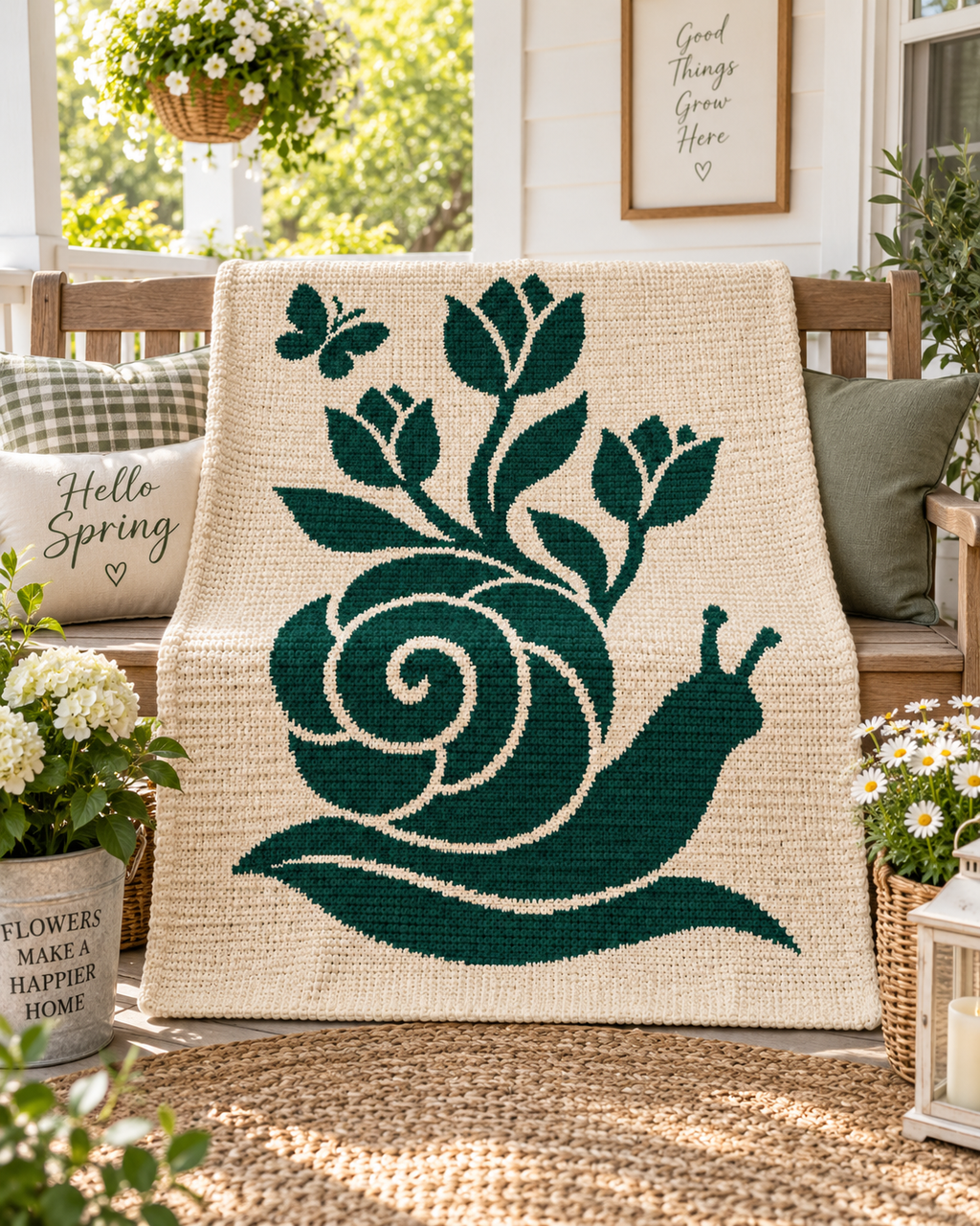 Snail Tulip Butterfly C2C Crochet Mosaic Pattern-Digital Download