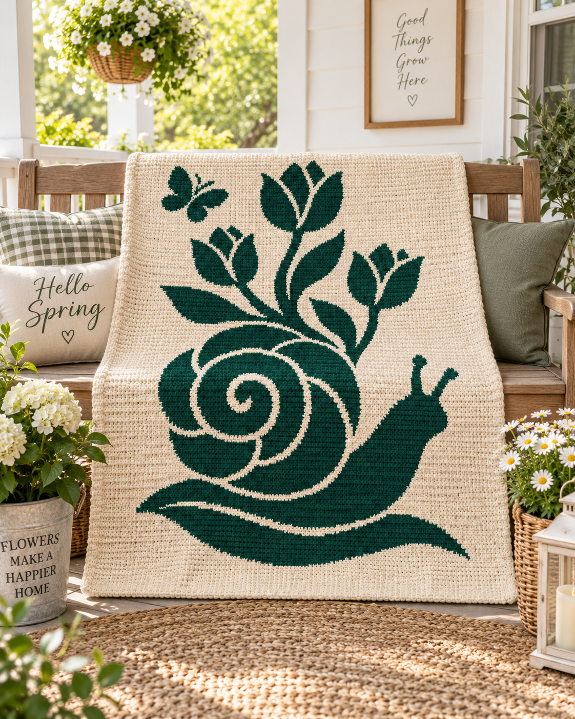 Snail Tulip Butterfly C2C Crochet Mosaic Pattern-Digital Download