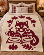 Reading Cat Autumn C2C Crochet Mosaic Pattern-Digital Download