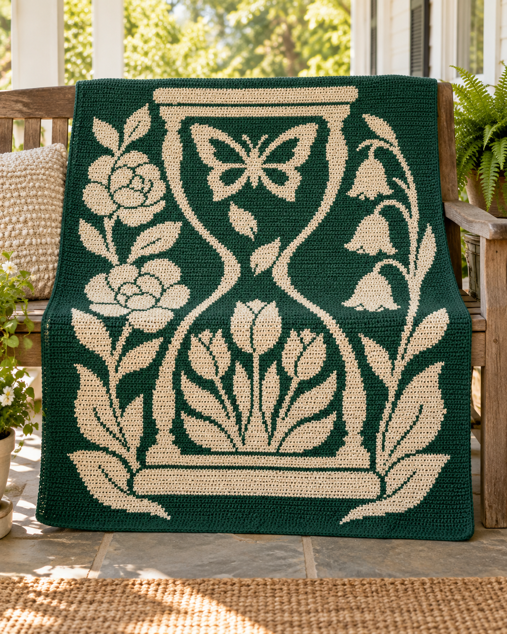Butterfly Garden Hourglass C2C Crochet Mosaic Pattern-Digital Download