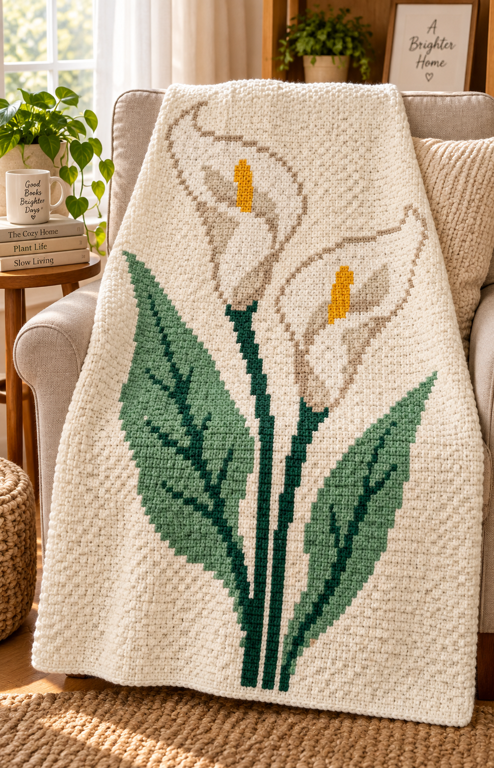 White Calla Lilies C2C Crochet Blanket Pattern PDF-Digital Download
