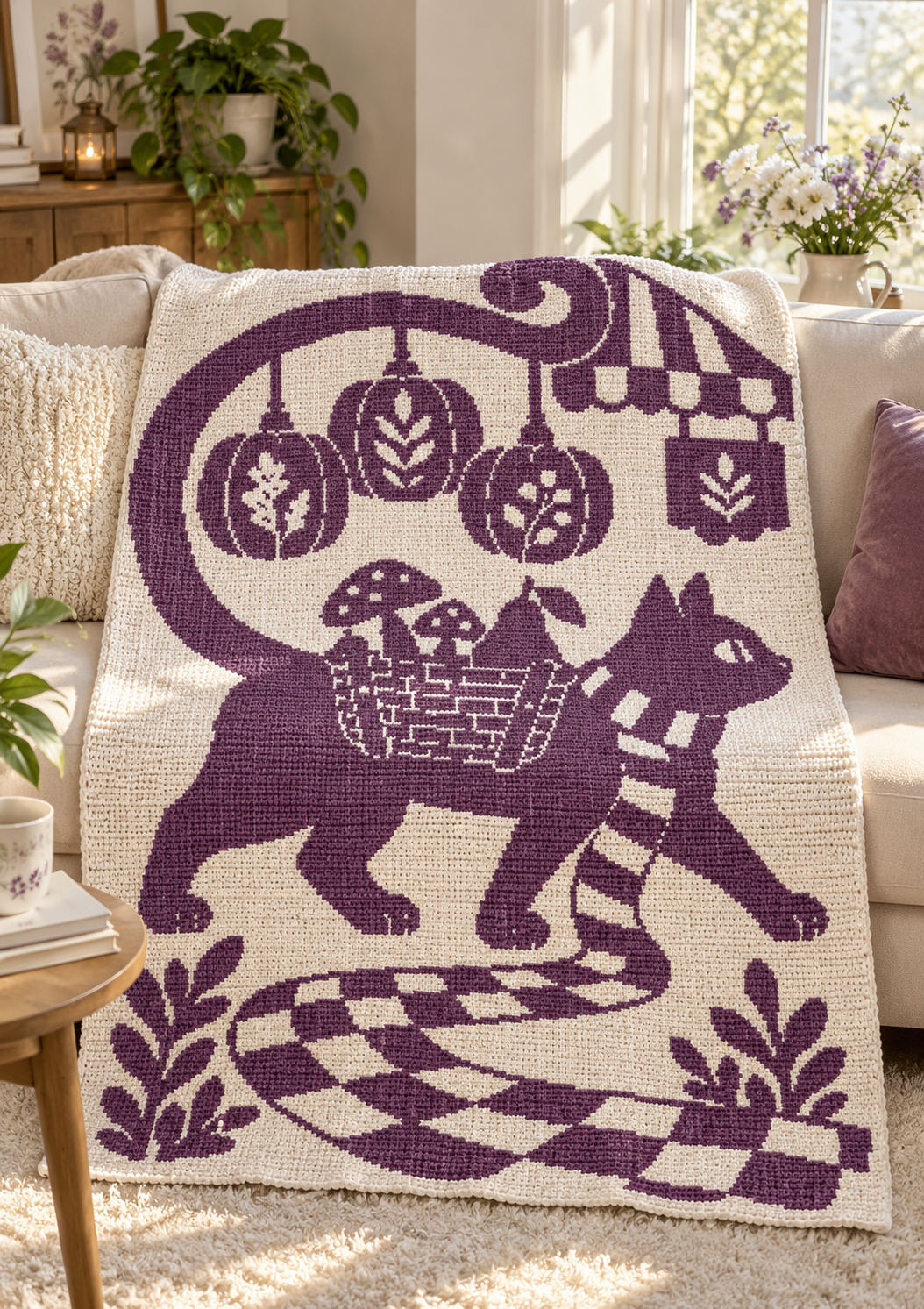 Market Cat Pumpkin Basket C2C Crochet Mosaic Pattern-Digital Download