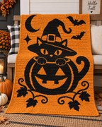 Pumpkin Witch Cat C2C Crochet Pattern-Digital Download