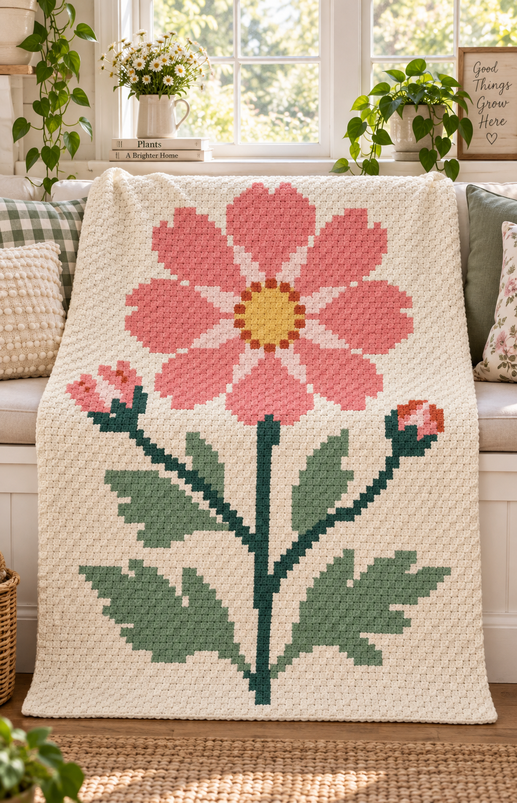 Coral Wildflower C2C Crochet Blanket Pattern PDF-Digital Download