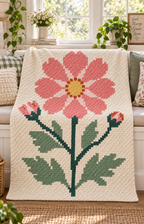 Coral Wildflower C2C Crochet Blanket Pattern PDF-Digital Download