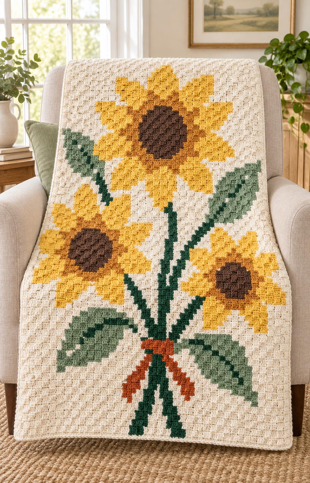 Sunflower C2C Crochet Blanket Pattern-Digital Download