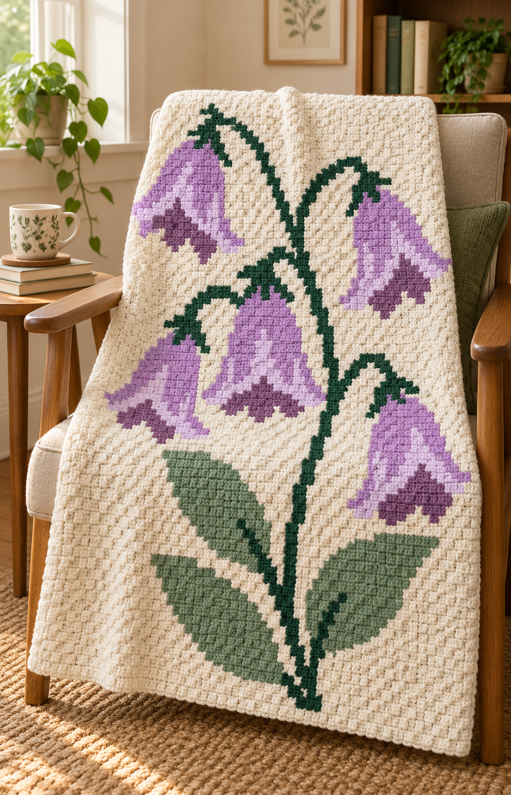 Purple Bellflowers C2C Crochet Blanket Pattern PDF-Digital Download