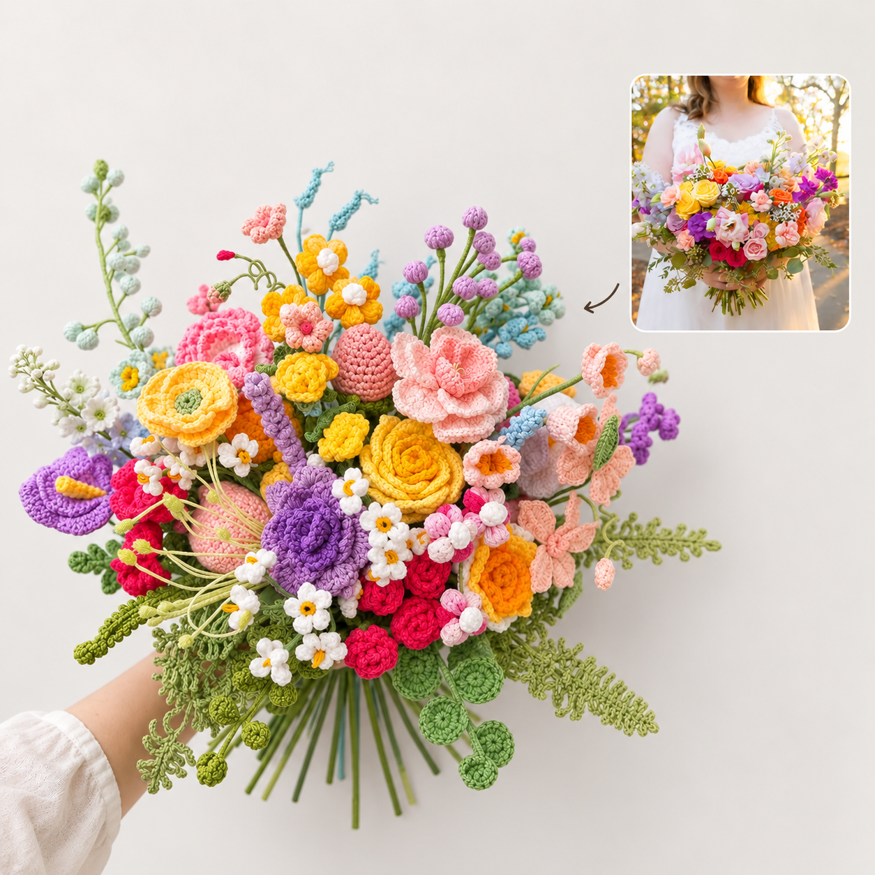 Colorful crochet flower bouquet