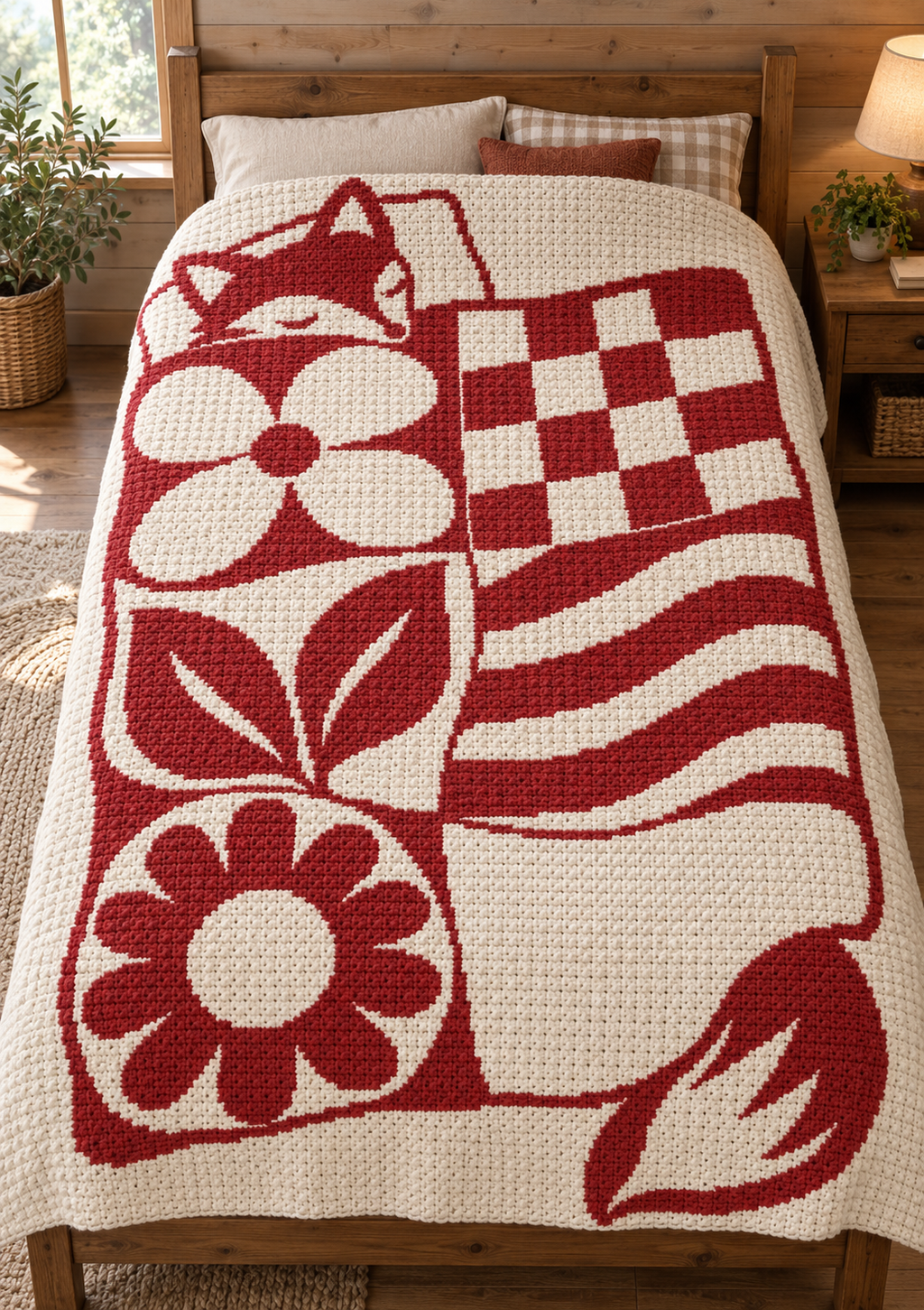 Sleepy Fox Patchwork C2C Crochet Mosaic Pattern-Digital Download