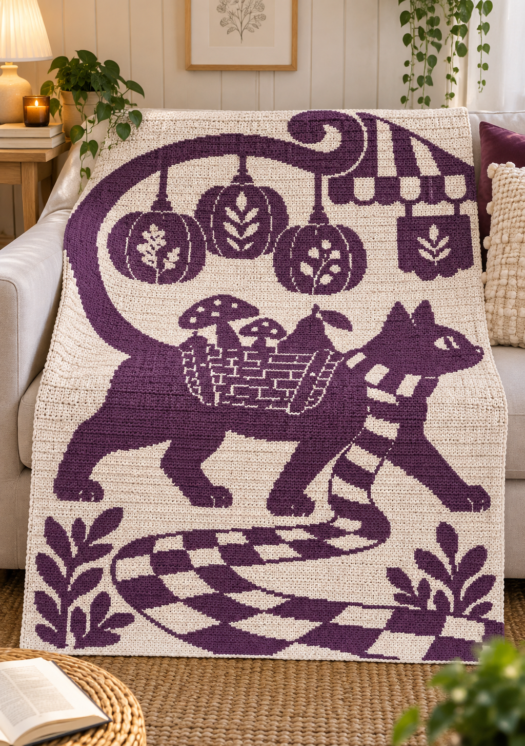 Market Cat Pumpkin Basket C2C Crochet Mosaic Pattern-Digital Download
