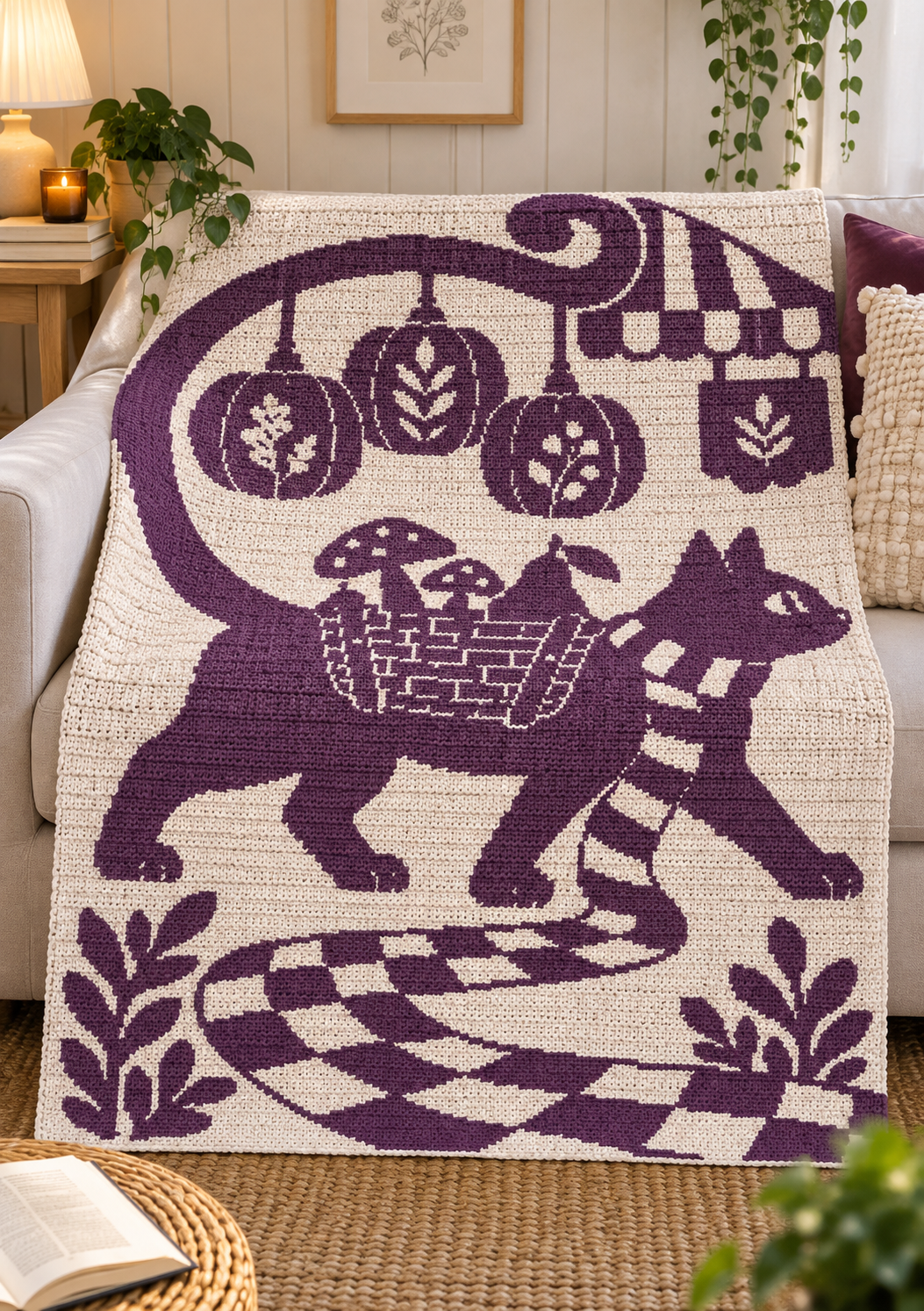 Market Cat Pumpkin Basket C2C Crochet Mosaic Pattern-Digital Download